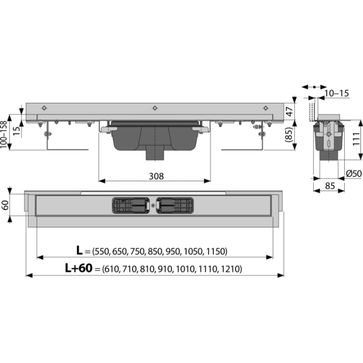 Odpływ podłogowy z obramowaniem do rusztu perforowanego i