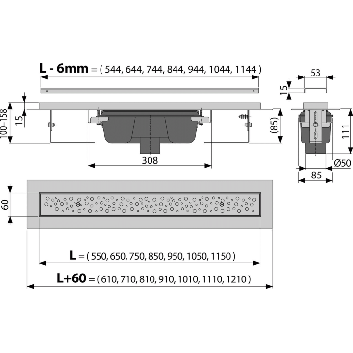 Odpływ podłogowy Antivandal z rusztem, odpływ pionowy