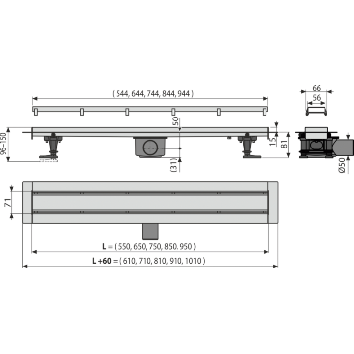 Odpływ liniowy ze stali nierdzewnej z dwustronnym rusztem 657MM