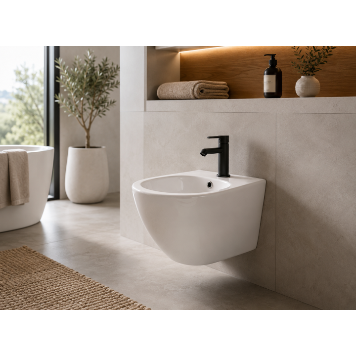 Desna - bidet wiszący z otworem na baterię i ukrytymi mocowaniami