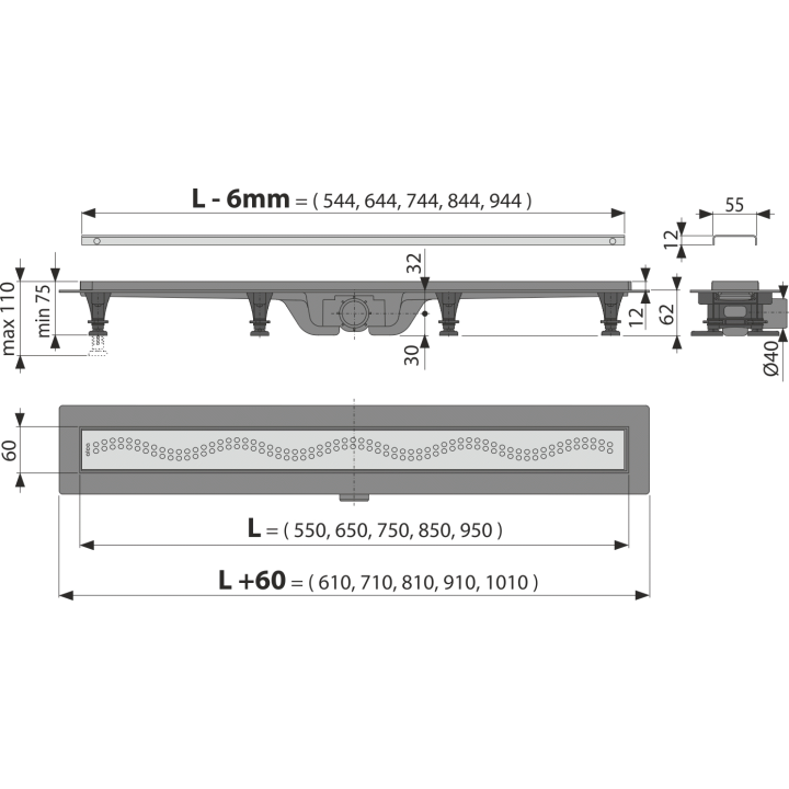 Odpływ podłogowy z obramowaniem perforowany syfon smart 75-110MM