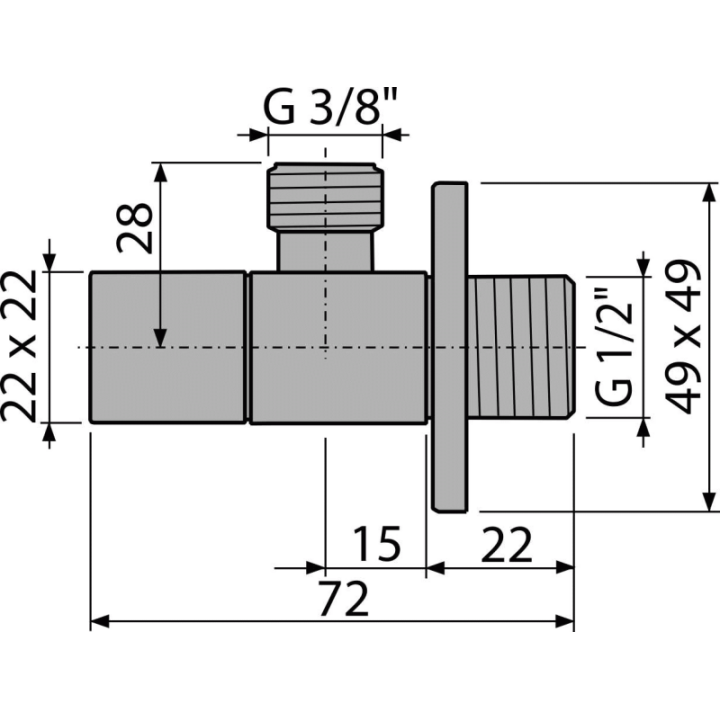 ZAWÓR KĄTOWY 1/2"×3/8", KWADRATOWY