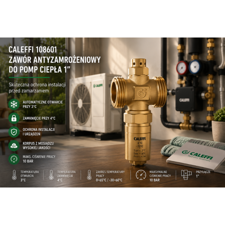 Caleffi zawór antyzamrożeniowy do pomp ciepła 1″ 108601
