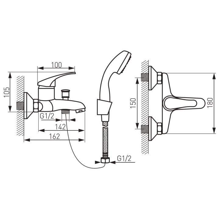 BASIC BATERIA WANNOWA Z ZESTAWEM NATRYSKOWYM, CHROM