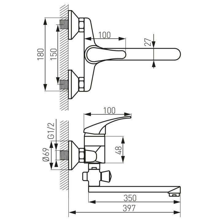 Basic bateria wannowa z wylewką 350MM z zestawem natryskowym U28