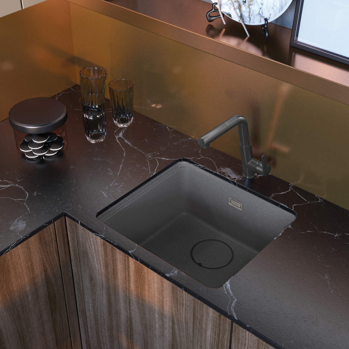 Bateria kuchenna z wyciąganą wylewką wyciągana, obrotowa titanium