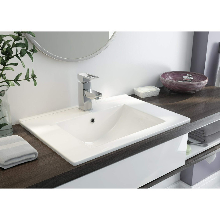 Umywalka ceramiczna wpuszczana z miejscem na baterię - 60 cm