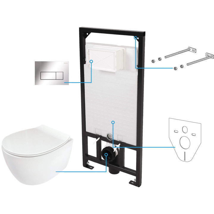 ZESTAW WC PODTYNKOWY 6 W 1 BIAłY CHROM CDLS6ZPW