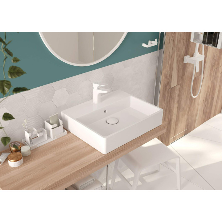 UMYWALKA CERAMICZNA NABLATOWA/ŚCIENNA Z MIEJSCEM NA BATERIĘ - 50X40 CM BIAłY CDT 6U4S