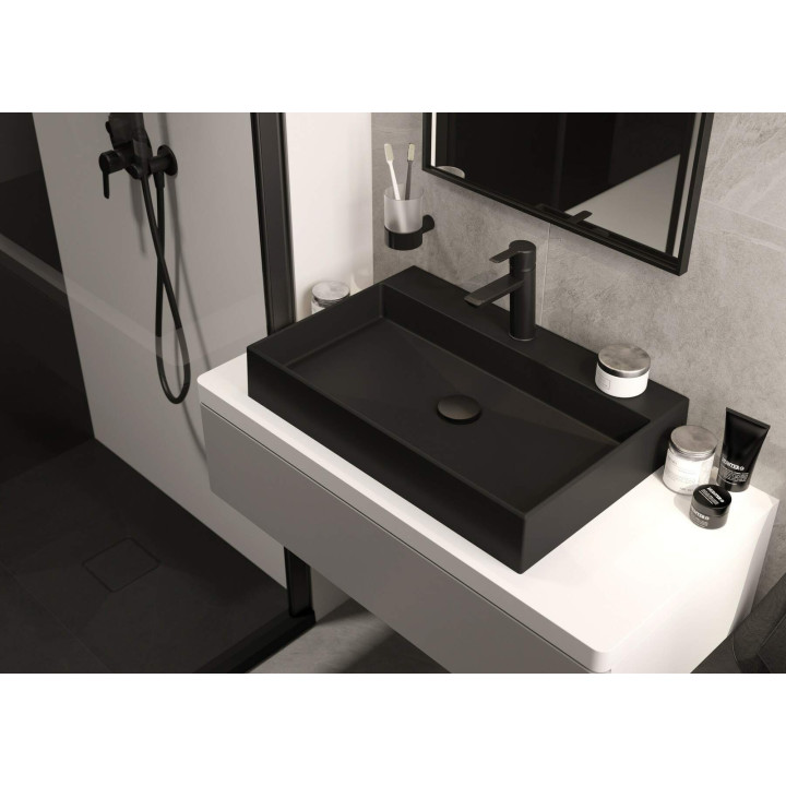 BRODZIK GRANITOWY PROSTOKĄTNY 100X80 CM NERO KQR N46B