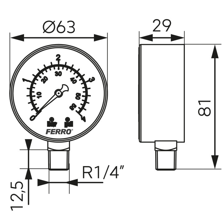 Manometr 63 mm 1-4" radialny 0-4 bar – Ferro