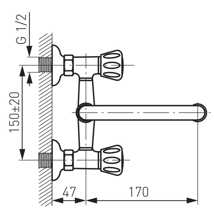 Standard bateria umywalkowa ścienna, chrom – Ferro