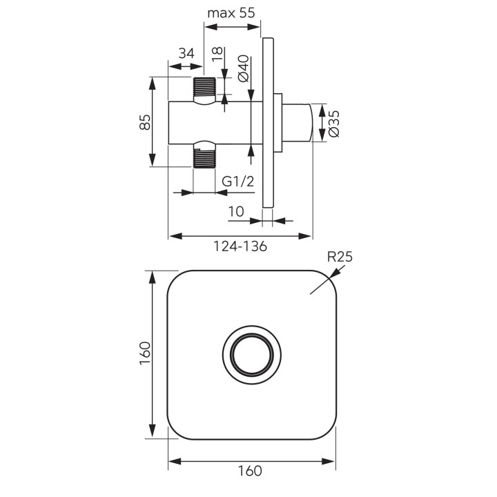 Presstige PRO SQ bateria natryskowa podtynkowa czasowa, chrom