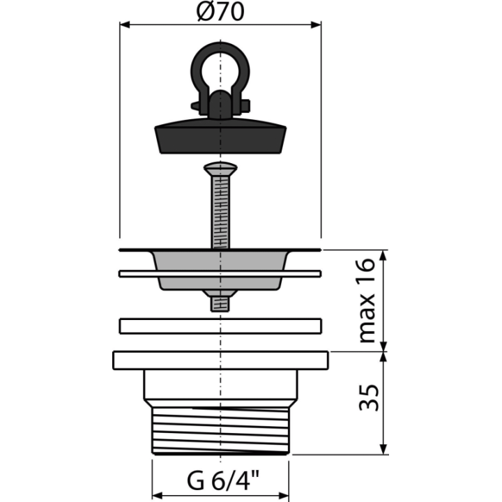 Spust zlewozmywaka 6/4", sitko nierdzewne DN70 – Alcadrain