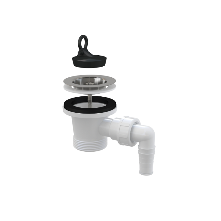 Stalowy odpływ zlewozmywaka DN70 z przyłączem 6/4 i kratką INOX