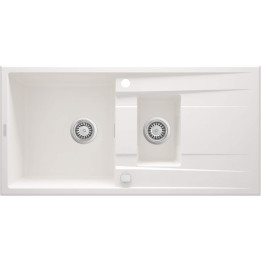 Zlewozmywak granitowy 1.5-KOMOROWY z ociekaczem alabaster stal