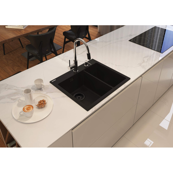 Zlewozmywak granitowy 1.5-KOMOROWY antracyt metalik stal ZQE T503