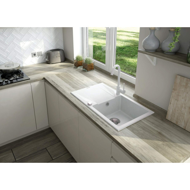 ZLEWOZMYWAK GRANITOWY 1-KOMOROWY Z OCIEKACZEM ALABASTER STAL ZQJ A113