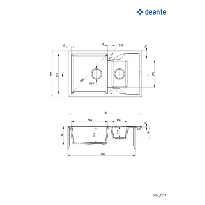 Zlewozmywak granitowy 1-KOMOROWY z ociekaczem BEŻ stal ZQN 5113