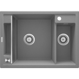 Zlewozmywak granitowy magnetyczny 1.5-KOMOROWY szary metalik stal