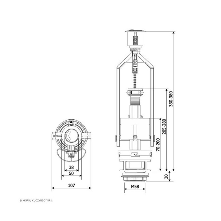Zawór spustowy dwufunkcyjny spłuczki 3/6 l Kk-Pol start-stop