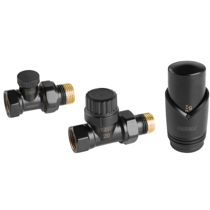 Dekoracyjny zestaw termostatyczny prosty 1-2", czarny – Ferro