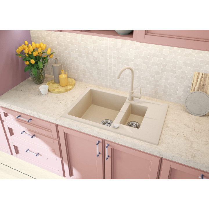 Zlewozmywak granitowy 1.5-KOMOROWY z ociekaczem alabaster stal