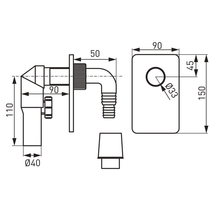 Syfon pralkowy podtynkowy DN40/50, chrom – Ferro