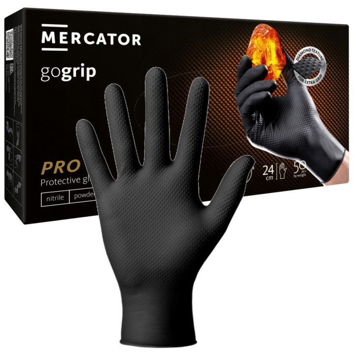 Mercator gogrip black mocne grube rękawiczki nitrylowe XL czarne