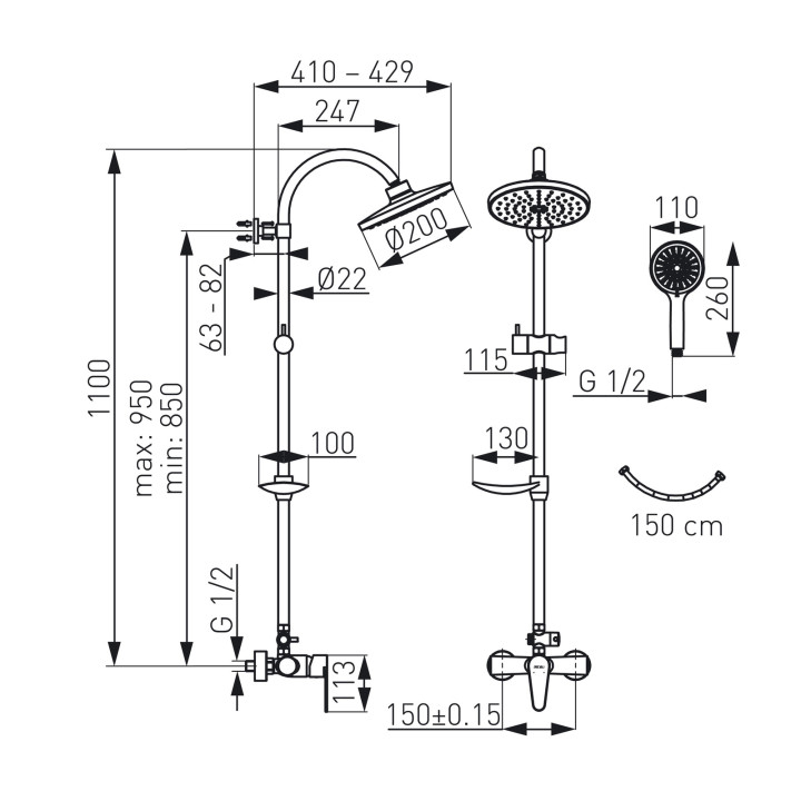 ALGEO ZESTAW NATRYSKOWY Z BATERIĄ NATRYSKOWĄ BAG7U, CHROM