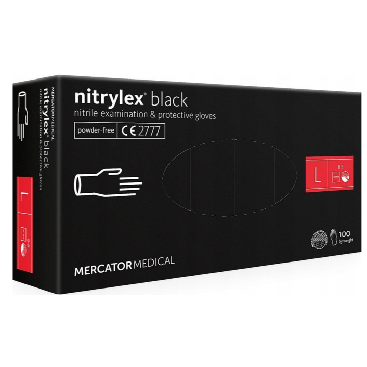 Rękawice nitrylowe czarne mercator nitrylex rozmiar l 100 szt..