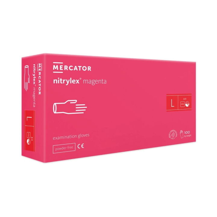 RĘKAWICE NITRYLOWE RÓŻOWE MERCATOR NITRYLEX MAGENTA ROZMIAR L 100 SZT.
