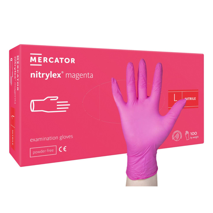 RĘKAWICE NITRYLOWE RÓŻOWE MERCATOR NITRYLEX MAGENTA ROZMIAR L 100 SZT.