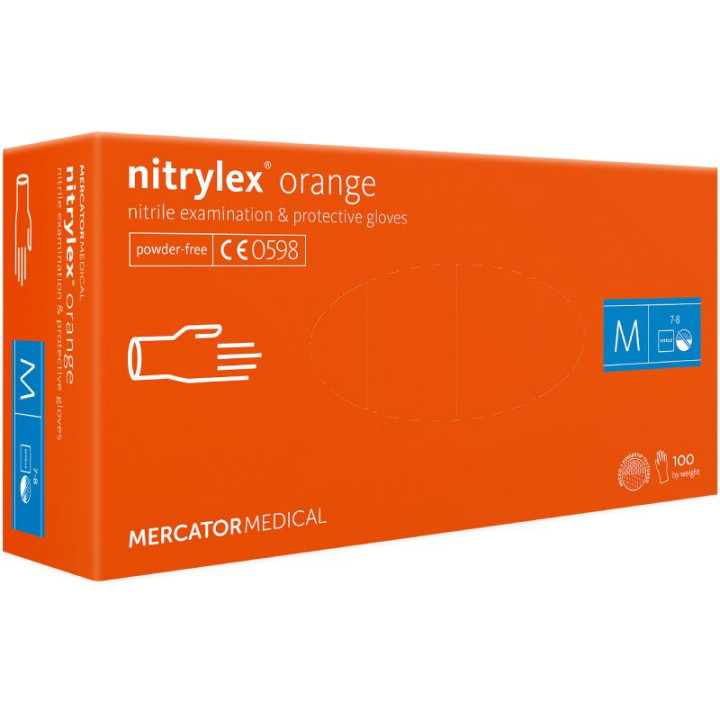 Rękawice nitrylowe pomarańczowe mercator nitrylex rozmiar m 100