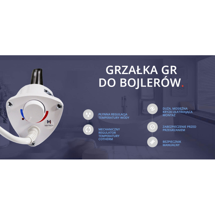 Grzałka GR z regulacją do bojlerów - regulacja temperatury wody