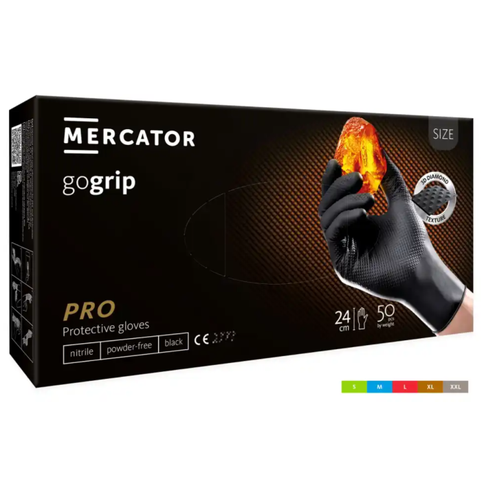 Mercator gogrip 50 szt.. rękawice nitrylowe, bezpudrowe, czarne