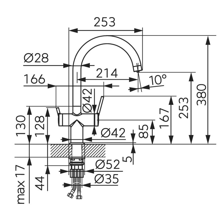 Filtrata, bateria zlewozmywakowa do wody filtrowanej, wylewka F
