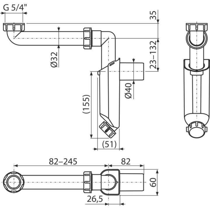 Półsyfon meblowy umywalkowy DN 40 z nakrętką 5/4"