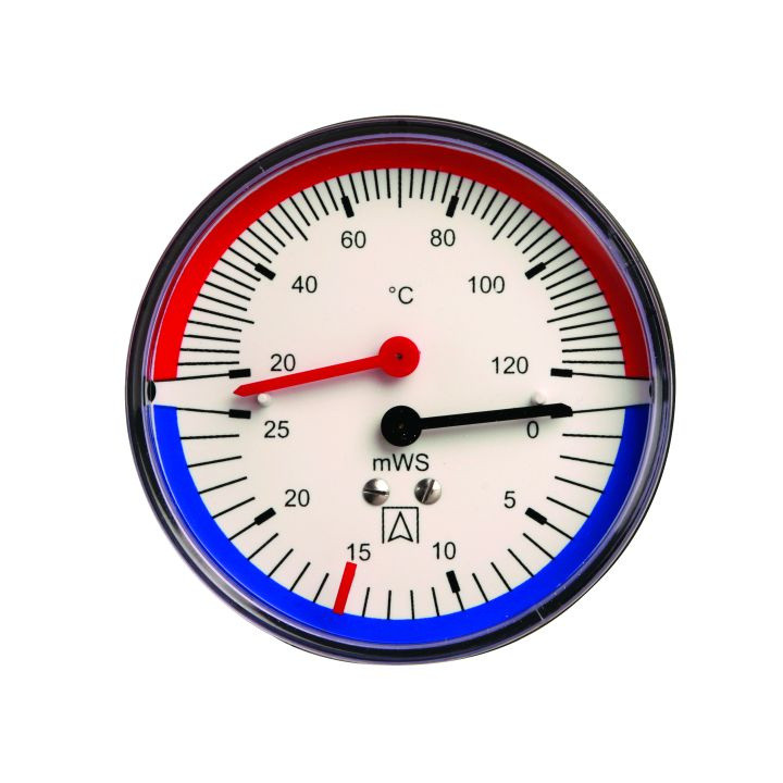 Termohydrometr TH 80, fi80 mm, 0÷6 mH2O, 20÷120°C, G1/4", ax, kl. 2,5
