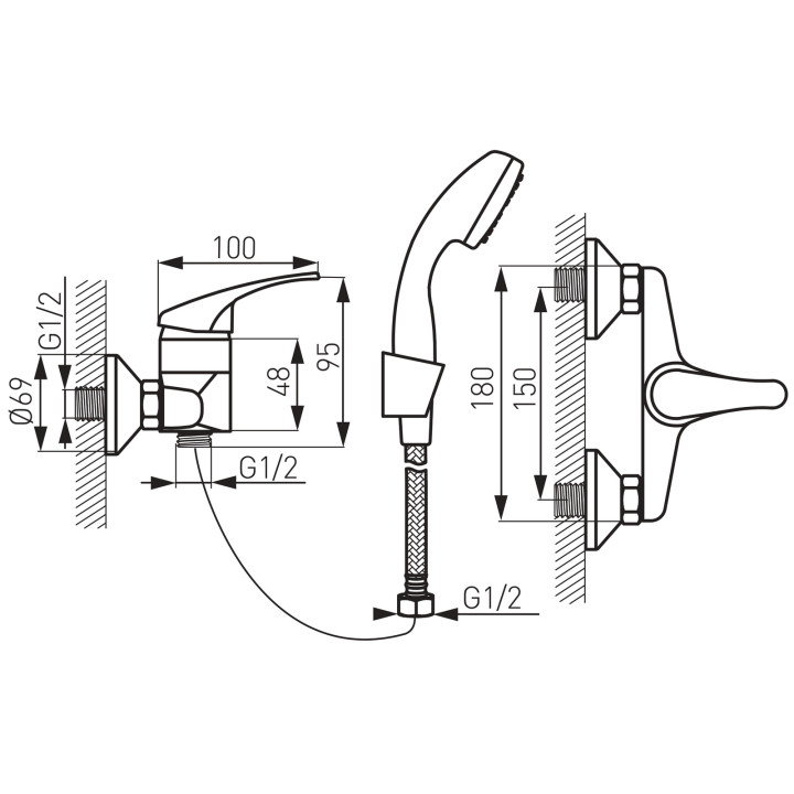 BASIC BATERIA NATRYSKOWA Z ZESTAWEM NATRYSKOWYM, CHROM