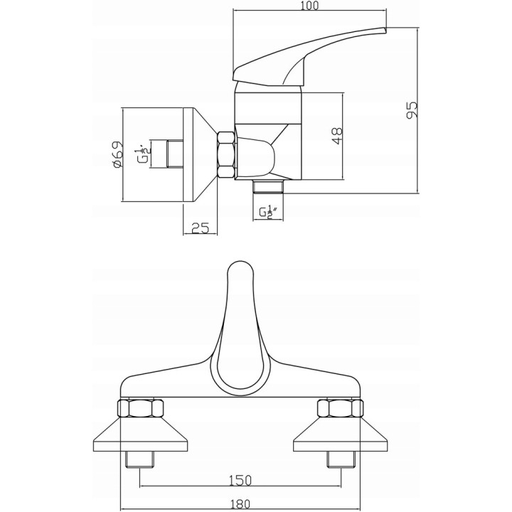 BASIC BATERIA NATRYSKOWA Z ZESTAWEM NATRYSKOWYM, CHROM