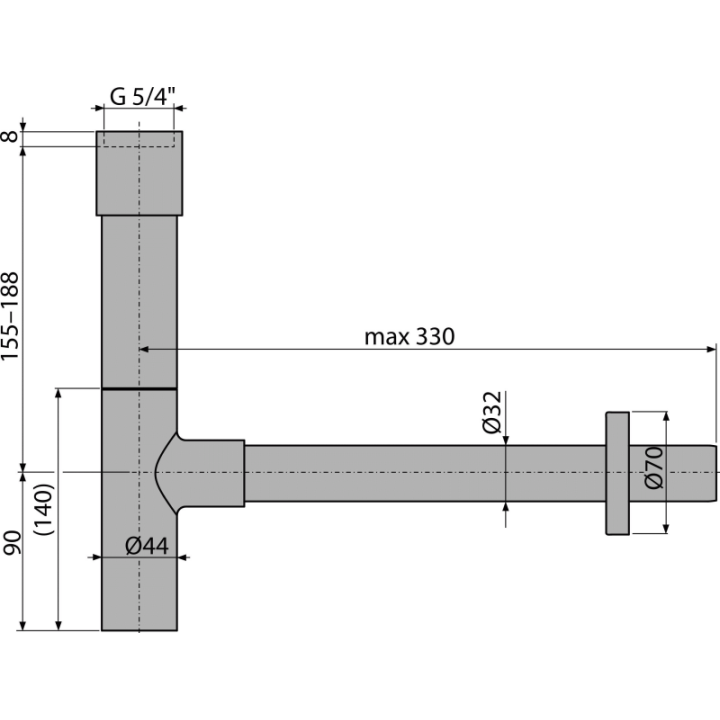 Półsyfon umywalkowy DN32 design metalowy, masywny – Alcadrain
