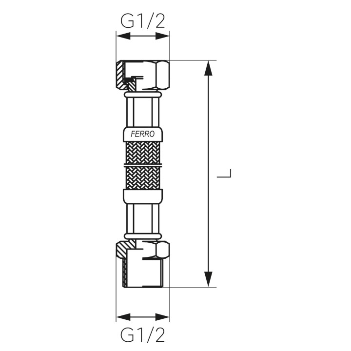 Wąż przyłączeniowy L-120 cm 1-2" gw-gz z uszczelką – Ferro
