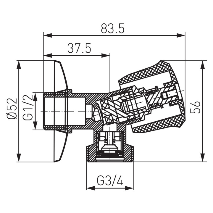 Zawór grzybkowy kątowy z rozetą, z zaworem zwrotnym 1-2"X3-4"