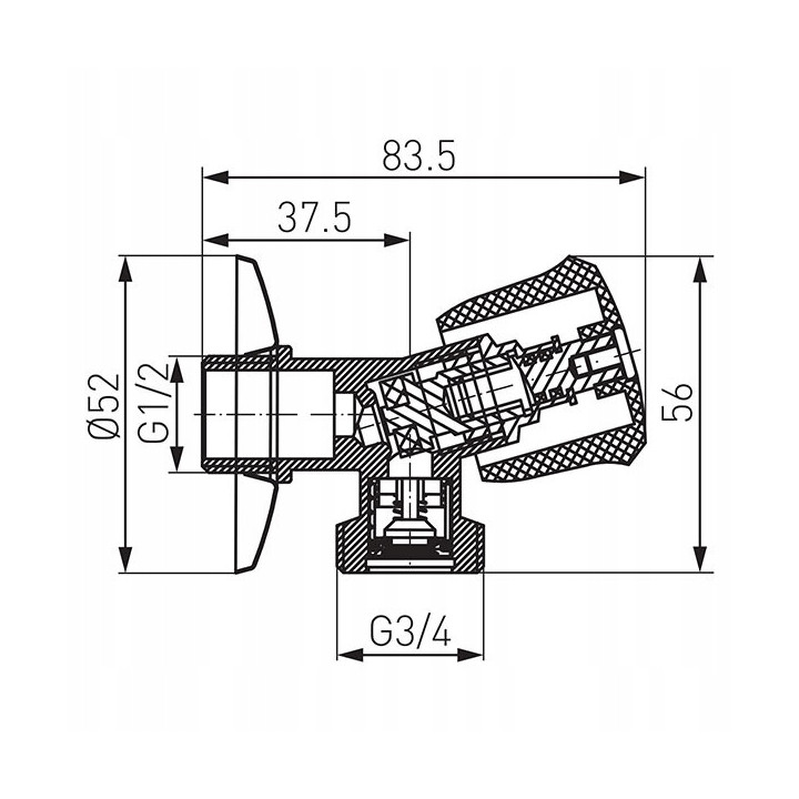 Zawór grzybkowy kątowy z rozetą, z zaworem zwrotnym 1-2"X3-4"