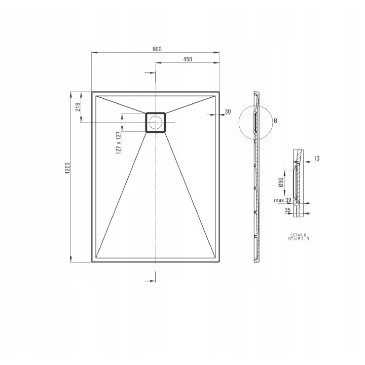 Brodzik granitowy prostokątny 120X90 cm nero KQR N43B – Deante