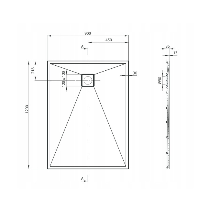 Brodzik granitowy prostokątny 120X90 cm nero KQR N43B – Deante