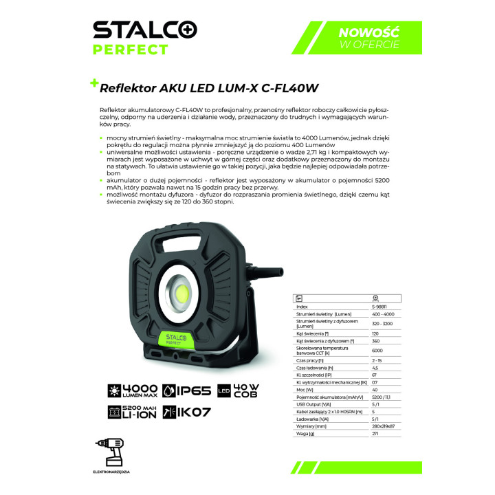 Reflektor aku LED LUM-X C-FL40W – Stalco Perfect