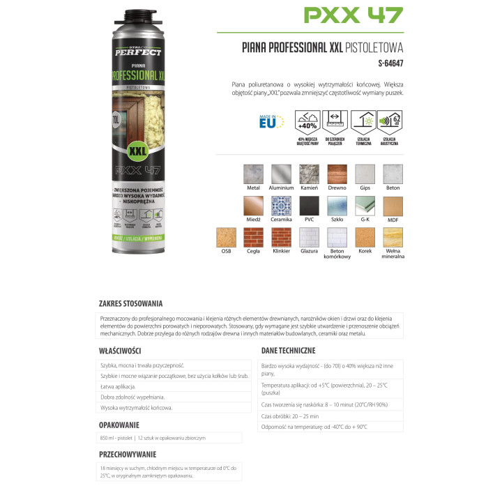 Piana montażowa pistoletowa STALCO PERFECT XXL 850 ml niskoprężna