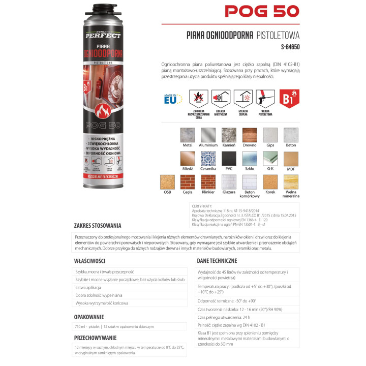 Piana professional ognioodporna B1 pistoletowa POG 50